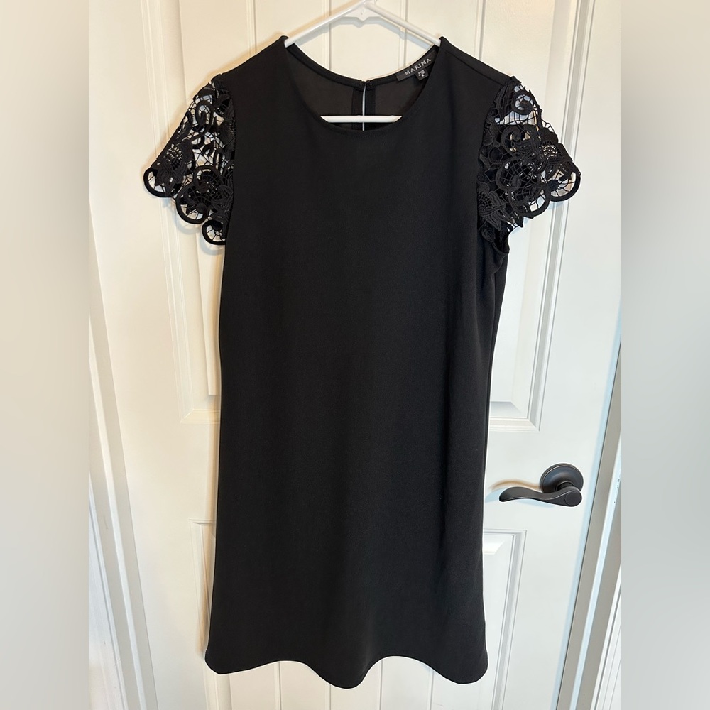 MARINA Black Midi Dress with Lace Sleeves